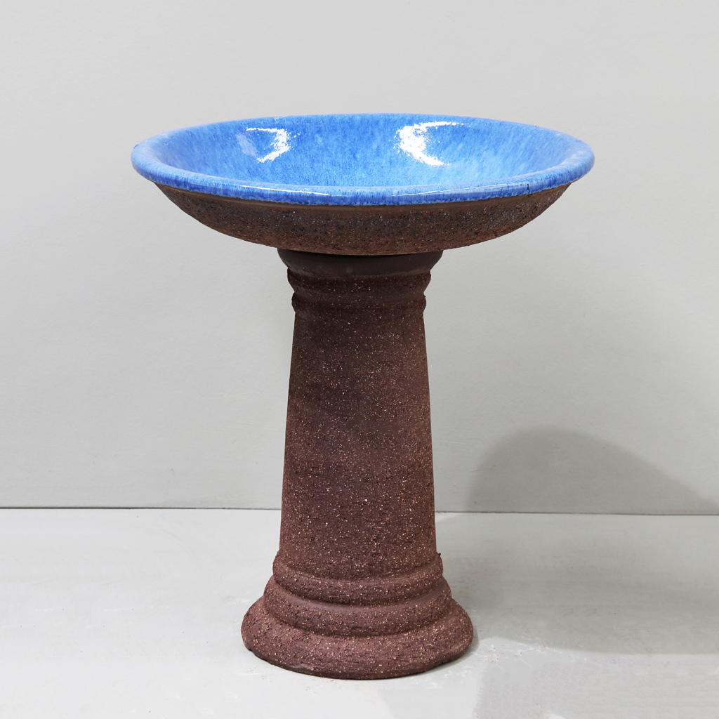 Rough Brown Clay + Fireworks Blue Birdbath D53 x 50cm