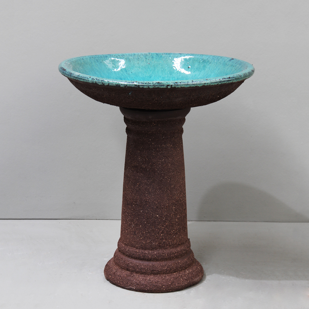 Rough Brown Clay + Fireworks Green Birdbath D53 x 50cm