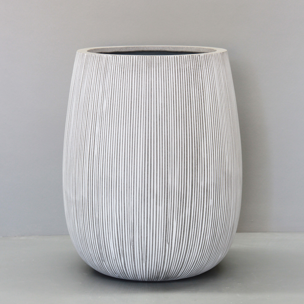 White Vertical Stripe Tall Sack Pot