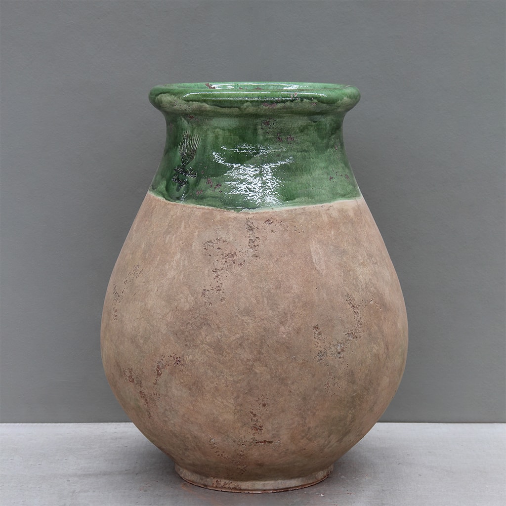 Green on Antiqued Base Biot  Jar