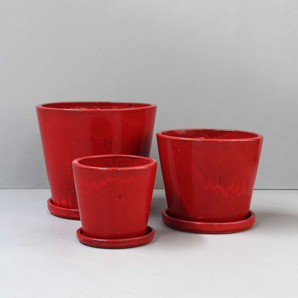 Royal Red Cover Pot with Saucer