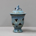 Aged Blue Lagoon Candle Holder with Bird Cover D33cm x H47cm