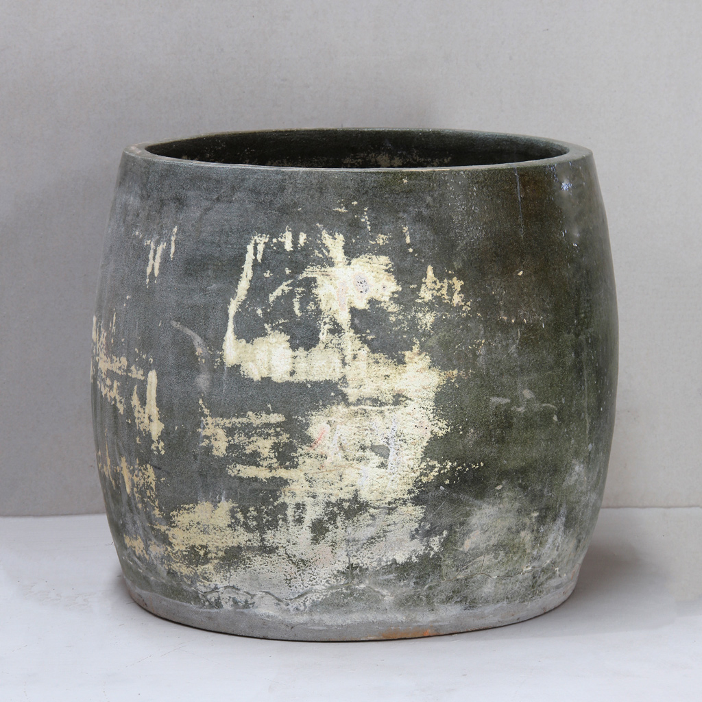 Green White Barrel Pot D75cm x H65cm