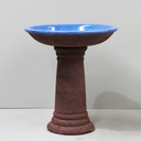 Rough Brown Clay + Fireworks Blue Birdbath D53 x 50cm