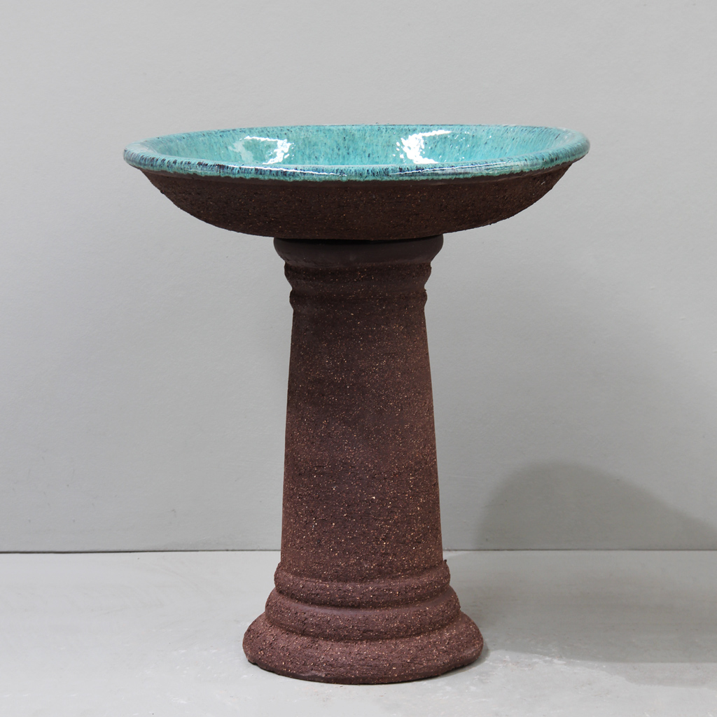 Rough Brown Clay + Fireworks Green Birdbath D53 x 50cm