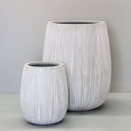 White Vertical Stripe Tall Sack Pot