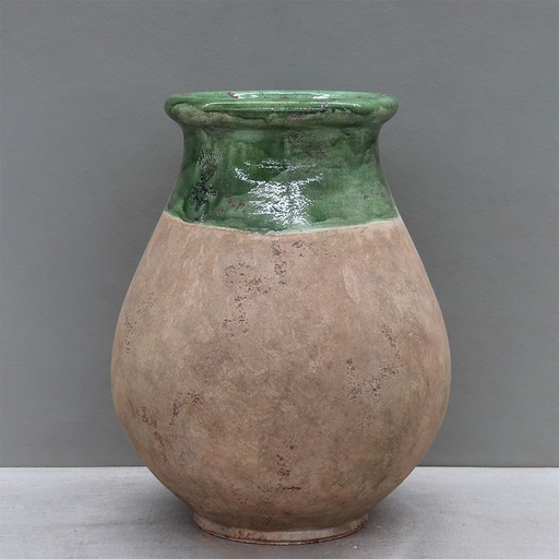 Green on Antiqued Base Biot  Jar