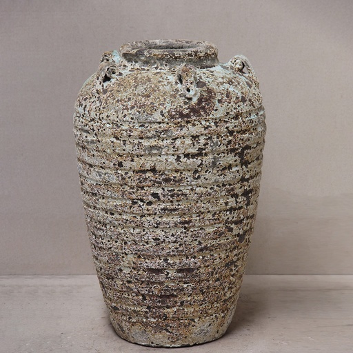 [6581AD] Ribbed Temple Jar w/lugs D44 x H68cm